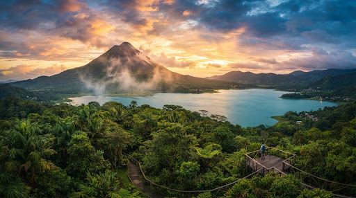 Panorámica de volcanes, selva tropical y costa de El Salvador y Centroamérica